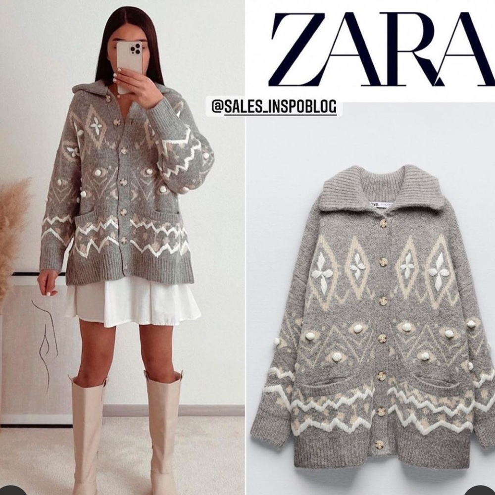 Zara embroidered knit coat
